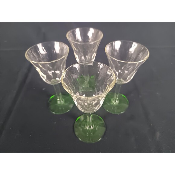 Set Of Four (4) Glass Cups With Uranium Glass Base Sherry Glass - Picture 4 of 7